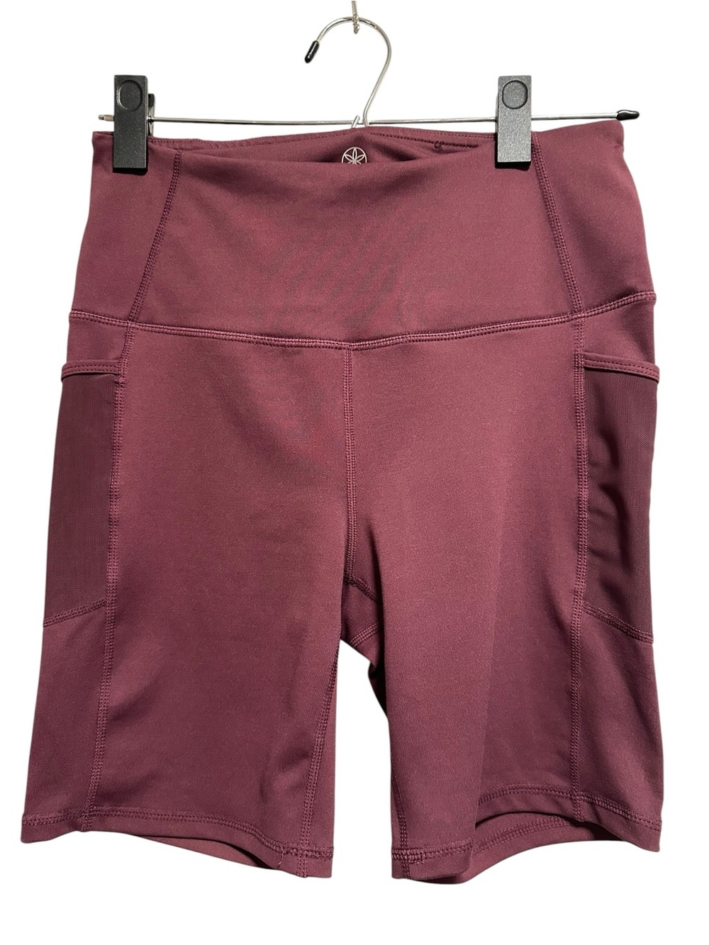 Gaiam Women’s High-Waisted Bike Shorts with Pockets – Size Small – Mauve/Burgund
